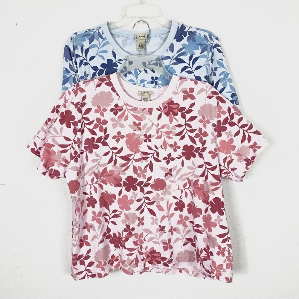 2 LL Bean Pink & Blue Floral Tshirts